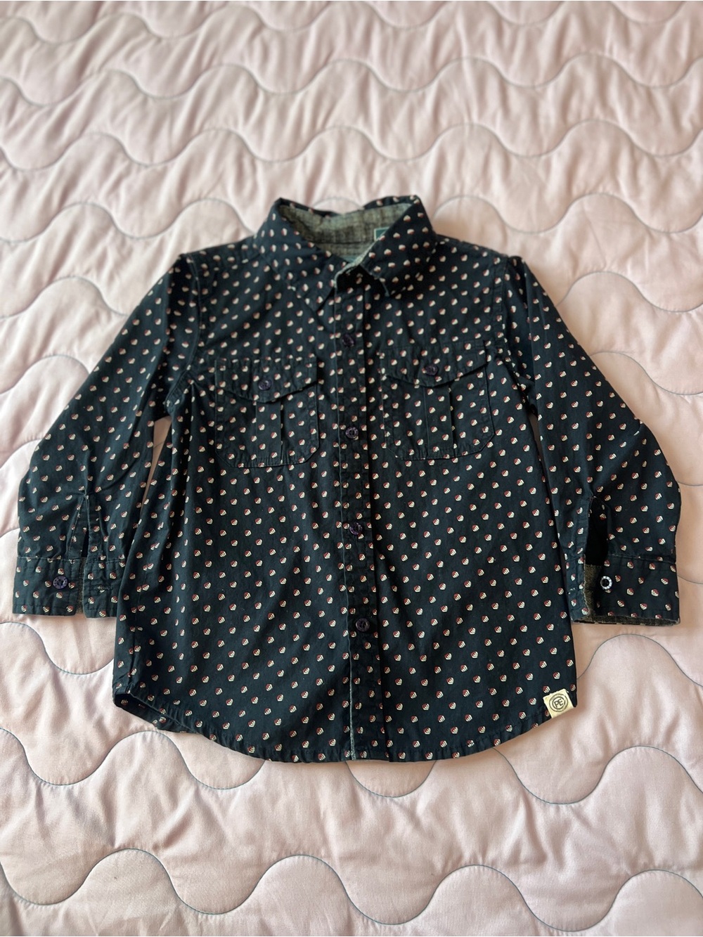 Perry Ellis Black Button-Down Shirt with Pink Dot Print